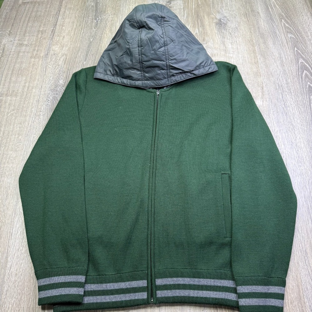 Vakko Mens Green Knit Long Sleeve Pockets Hooded Full Zip Sweater Size L